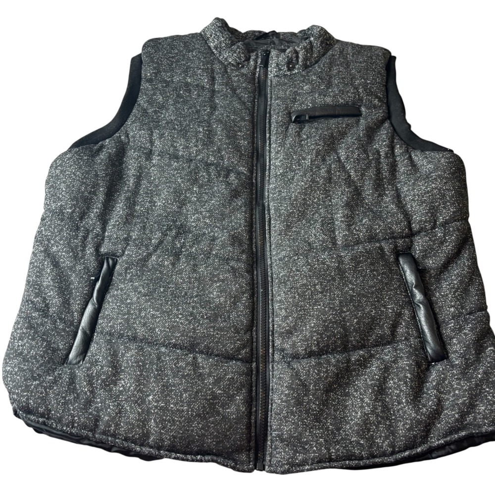 Yoki Men Outerwear Collection Puffer Vest Gray Black Tweed Mock Neck‎ L